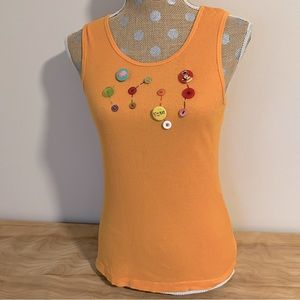Fiorucci Y2K Buttons-Embellshed Orange Tank Top